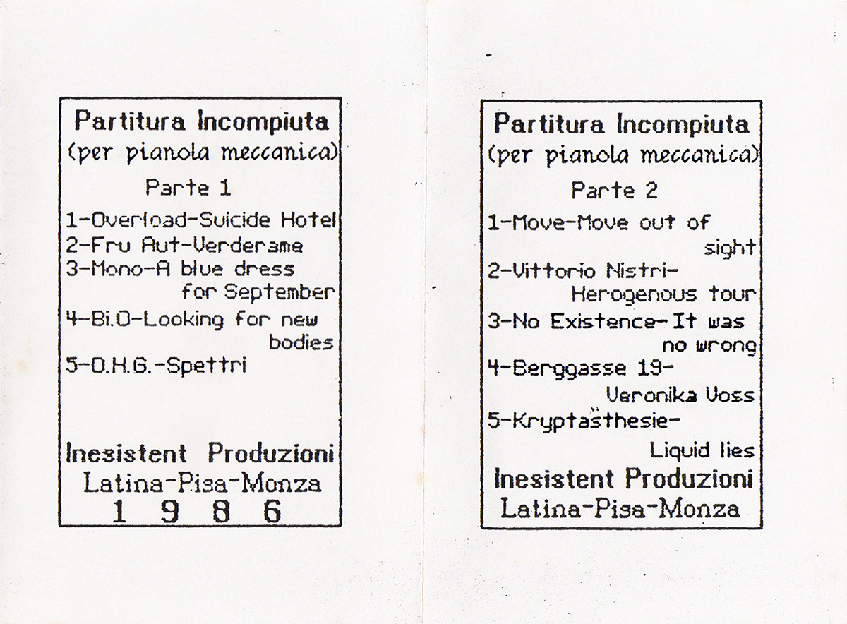 Tracklist Partitura Incompiuta (per Pianola Meccanica)